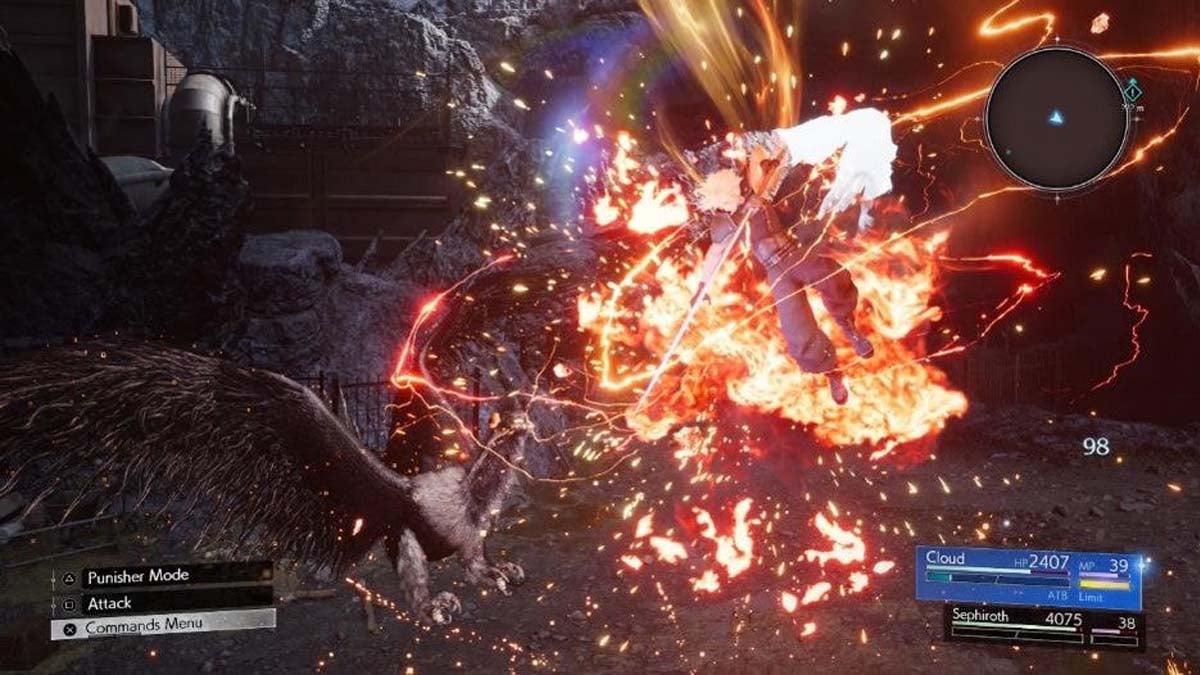 Cloud ataca a un enemigo con su espada en FF7 Rebirth