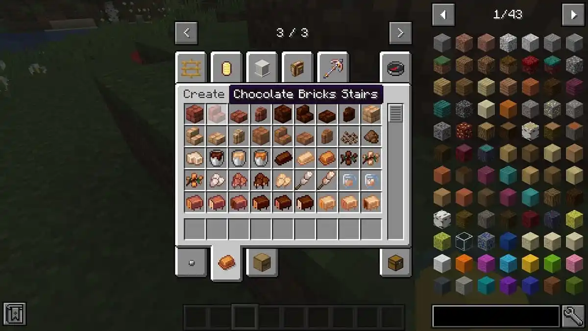 Bloques de construcción de chocolate que están disponibles en el mod Create Confectionary Minecraft