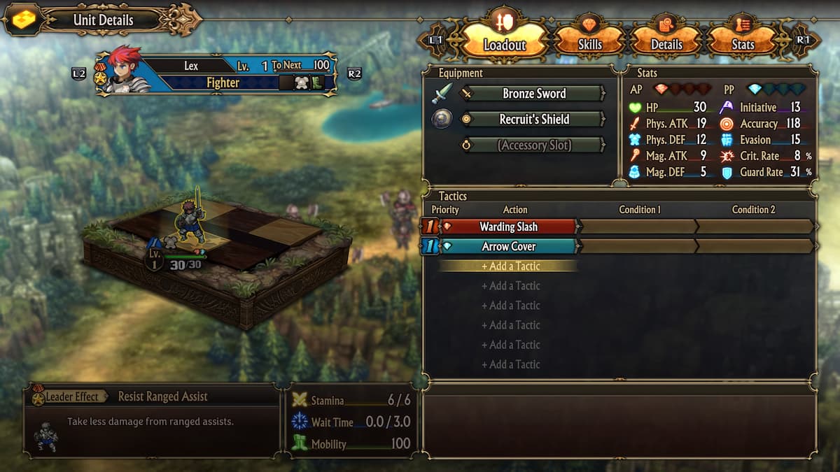 Menú de detalles de la unidad Lex. 