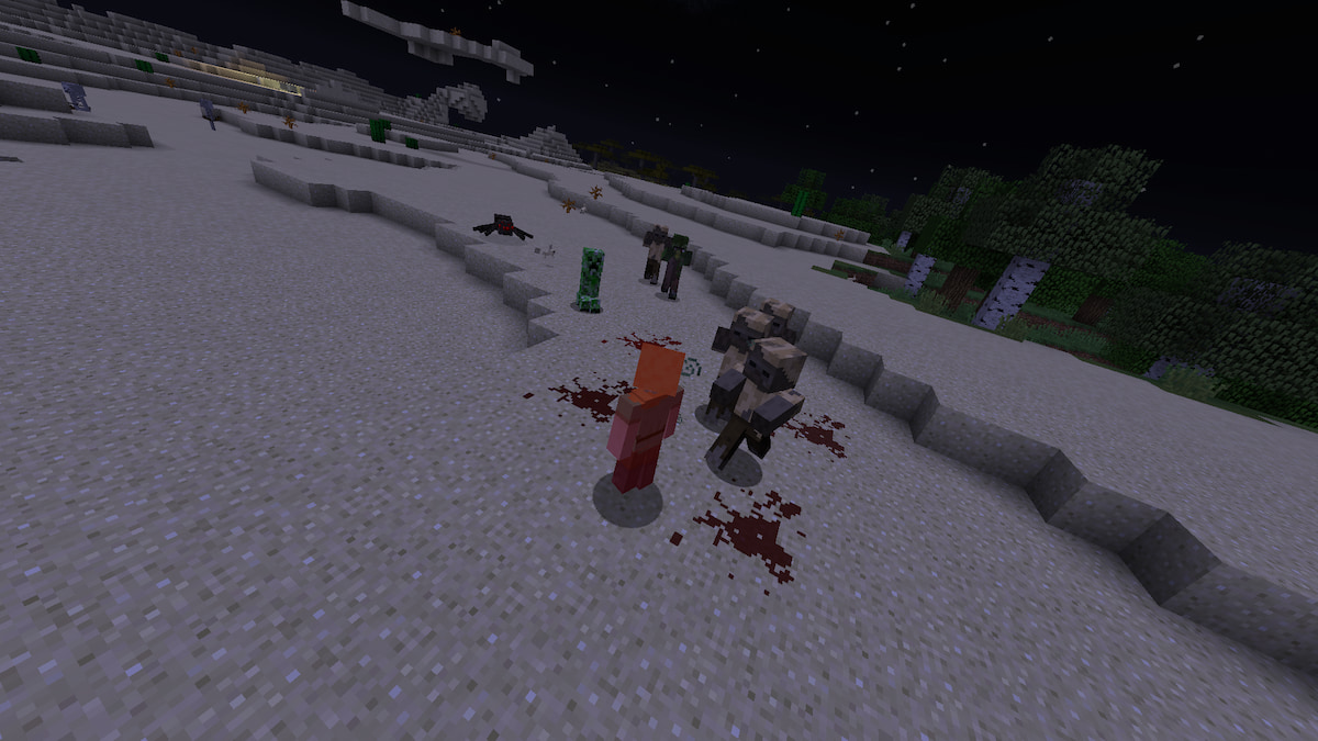 Monstruos atraídos por un jugador sangrante en el mod Zombie Awareness Minecraft.