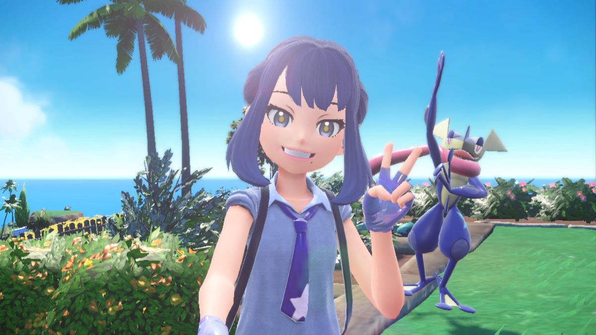 Player y Greninja posan para una foto en Pokémon Scarlet & Violet