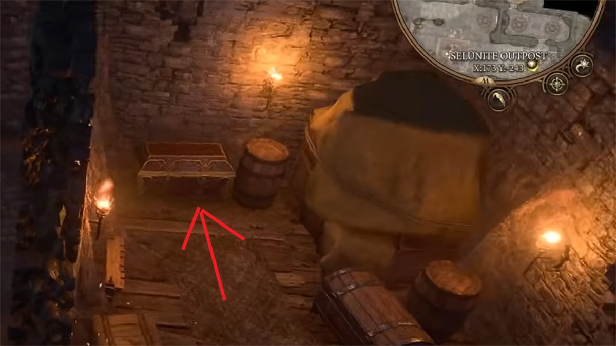 una habitación con poca luz y cofres