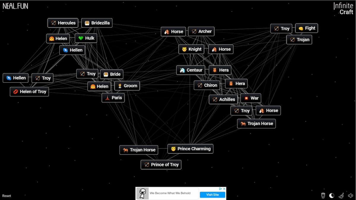 Caballo de Troya, Helena de Troya, Aquiles y París en Infinite Craft