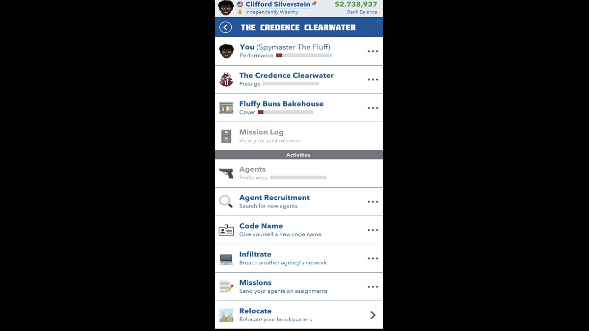 Menú de agente secreto