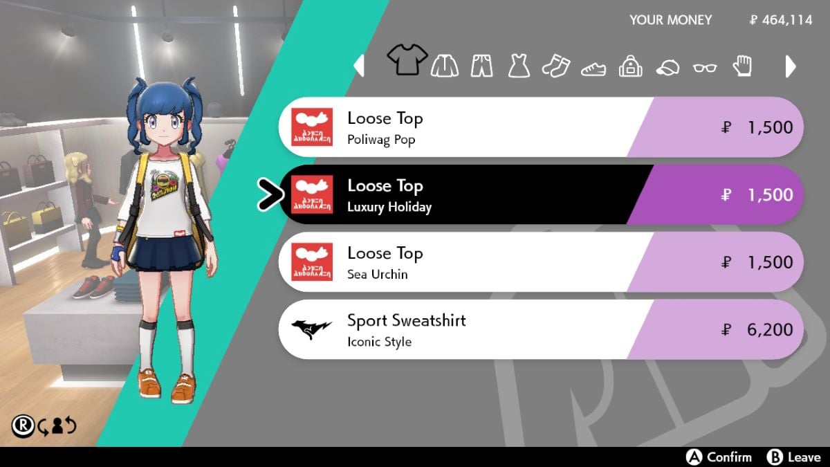 El jugador se prueba la parte superior suelta: vacaciones de lujo en Pokémon Sword & Shield