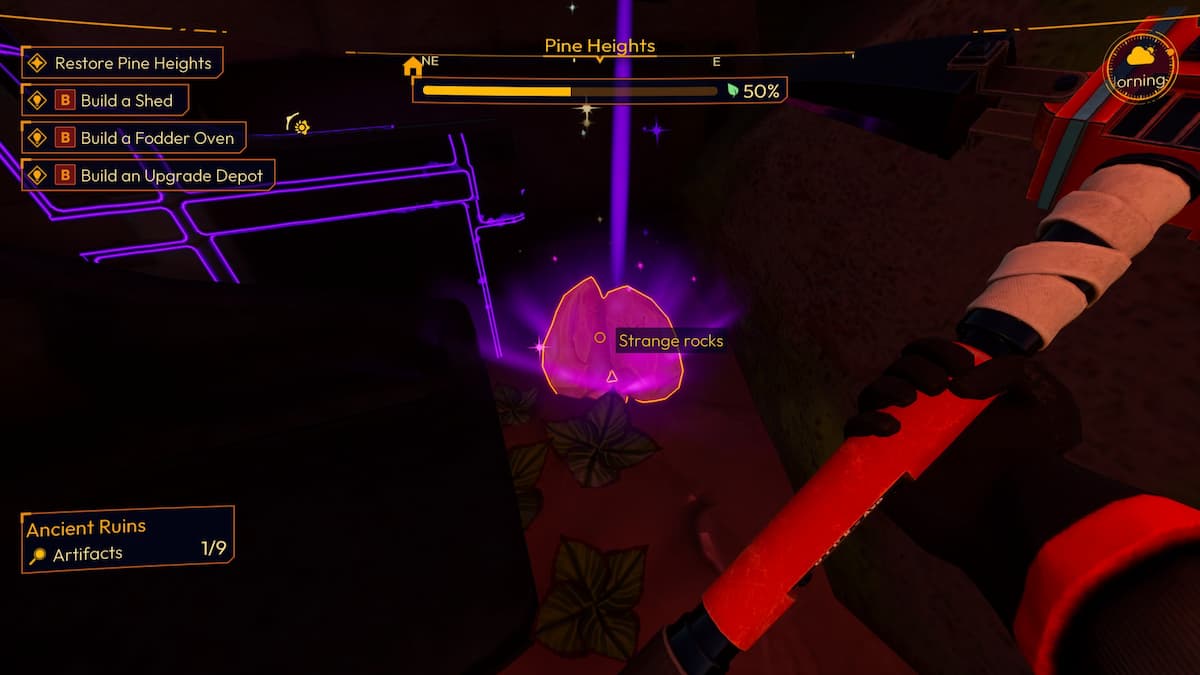 Roca extraña/Artefacto en Pine Heights en Lightyear Frontier, dentro de una cueva