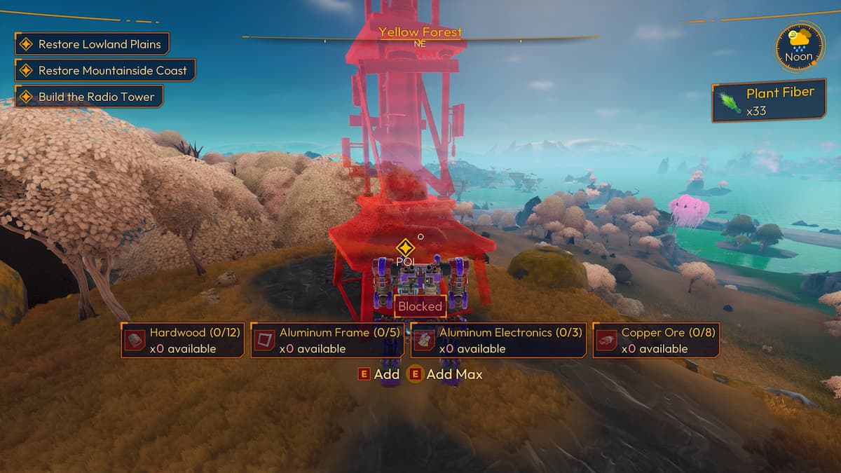 Lista de materiales de la torre de radio Lightyear en Frontier