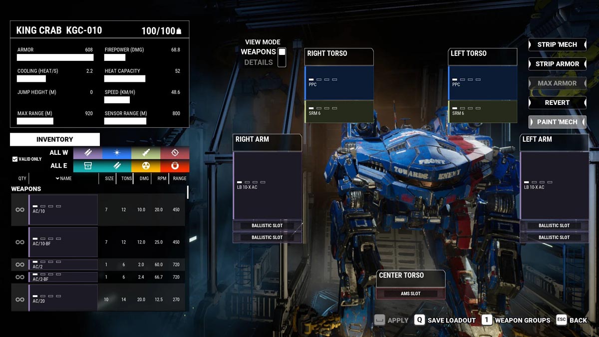 Menú del mod Mechs basado en Lore en mechwarrior 5