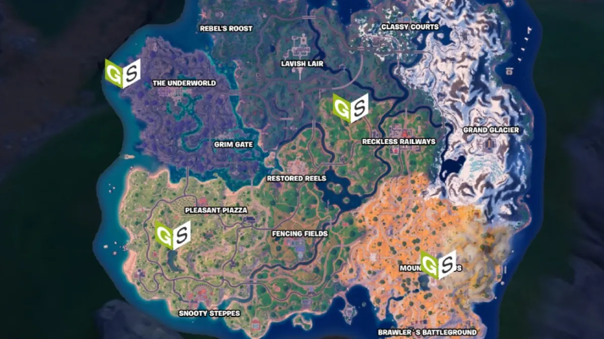 Localización de piscinas de exploración en Mitos y Mortales de Fortnite.