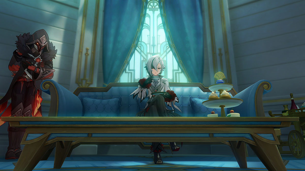 Arlequín tomando el té en Genshin Impact