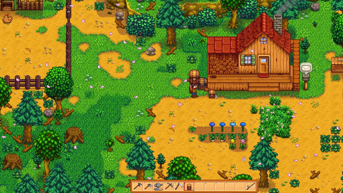 Meadowlands Farm, jugador con Big Chest en sus manos, cursor sobre otro cofre ya colocado