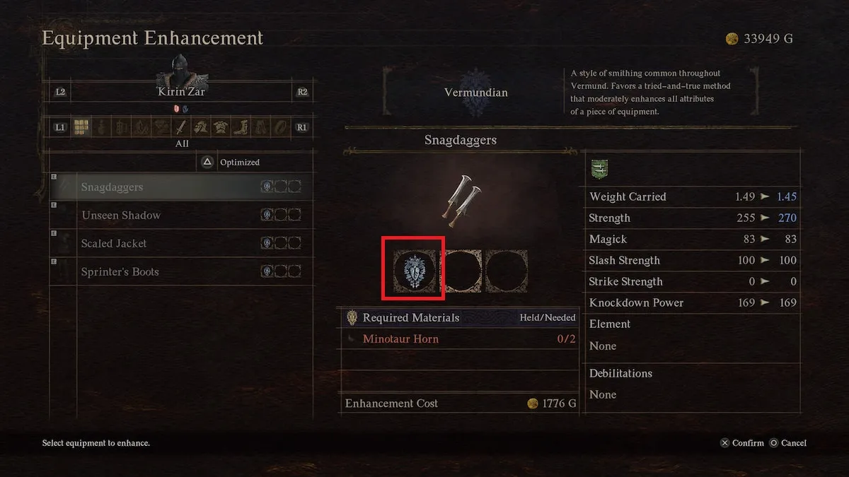 mejorar el menú de equipos en dragon's dogma 2