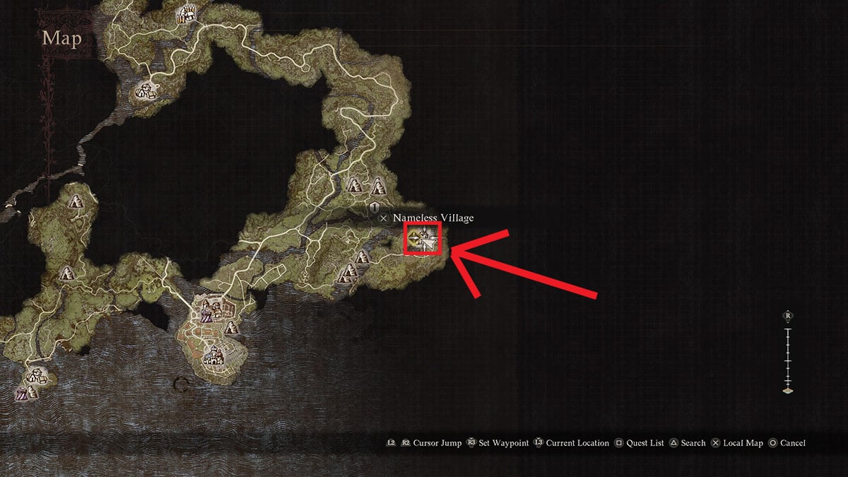 mapa de la aldea sin nombre en dragons dogma 2