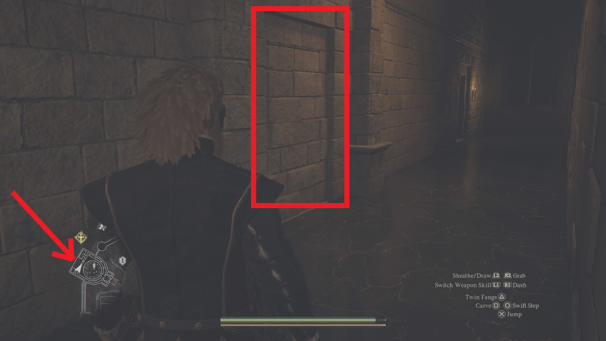 Dragones Dogma 2 jugador mirando una pared falsa