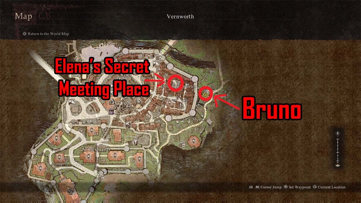 Mapa de la ciudad de Vernworth en Dragons Dogma 2.