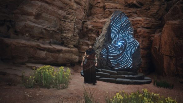 An Arisen standing near a riftstone in Dragon