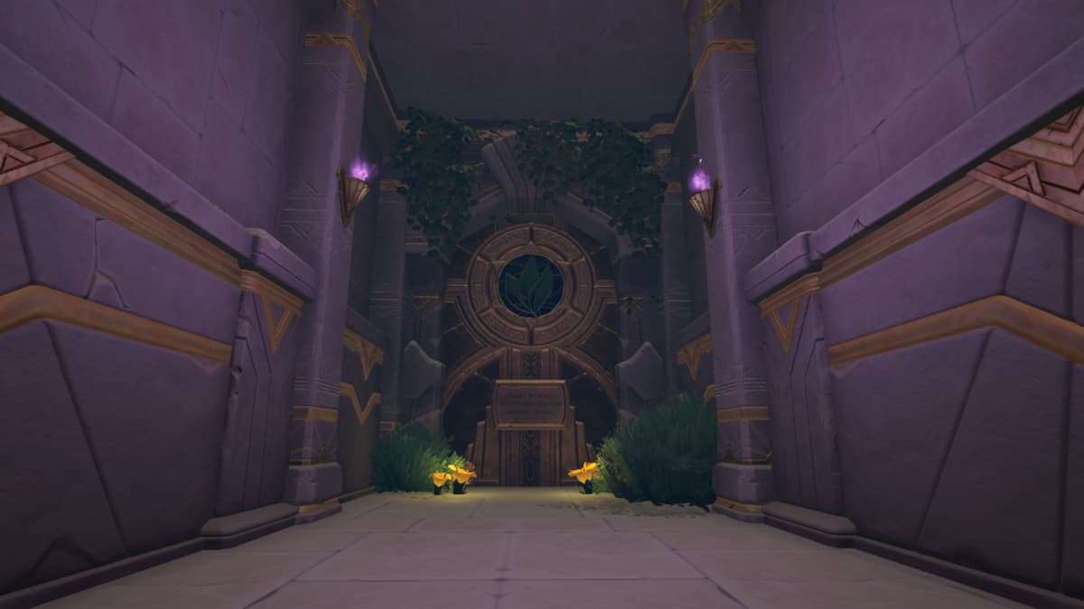 No se puede ingresar al Templo de las Raíces debido a que la puerta está cerrada. 