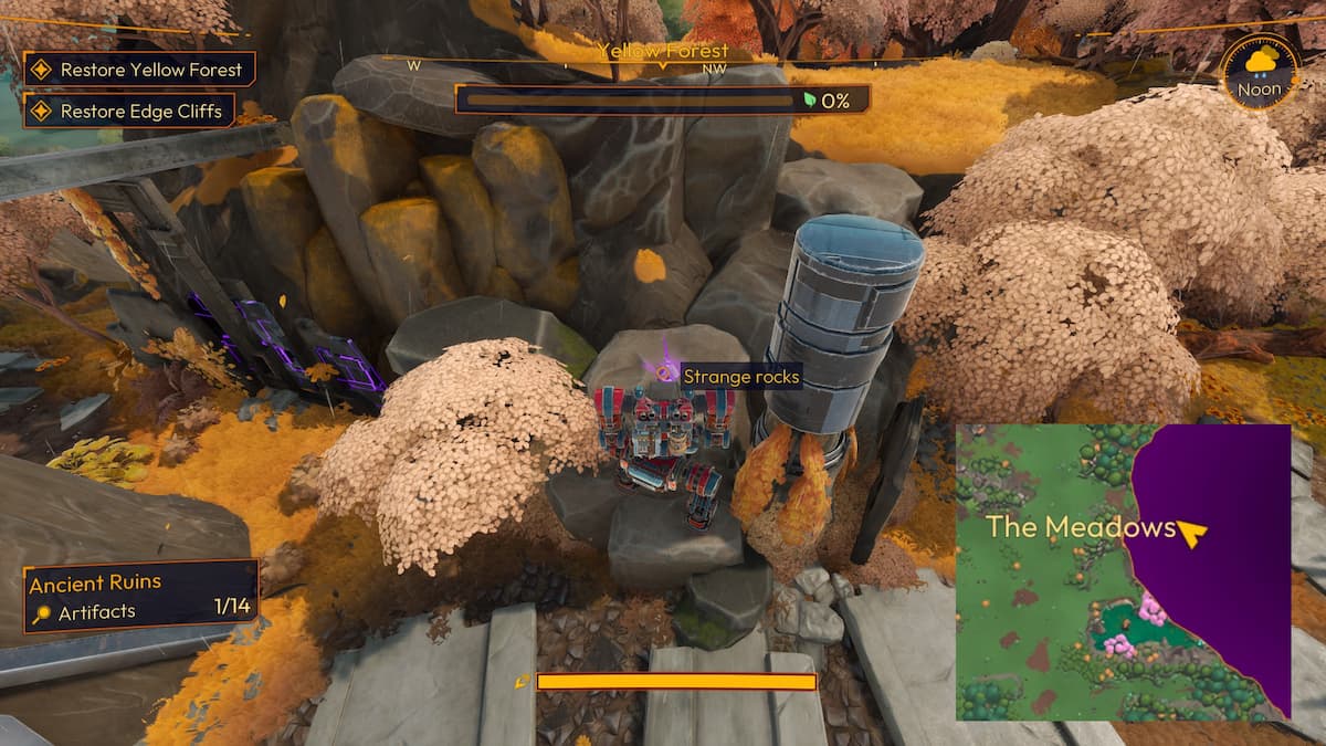 Todas las ubicaciones de artefactos en Yellow Forest en Lightyear Frontier 19 Extraña roca ubicada en un acantilado en Lightyear Frontier