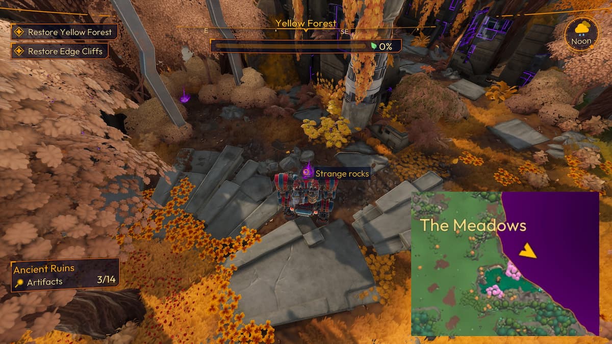 Todas las ubicaciones de artefactos en Yellow Forest en Lightyear Frontier 21 Dos artefactos ubicados entre pilares en Lightyear Frontier