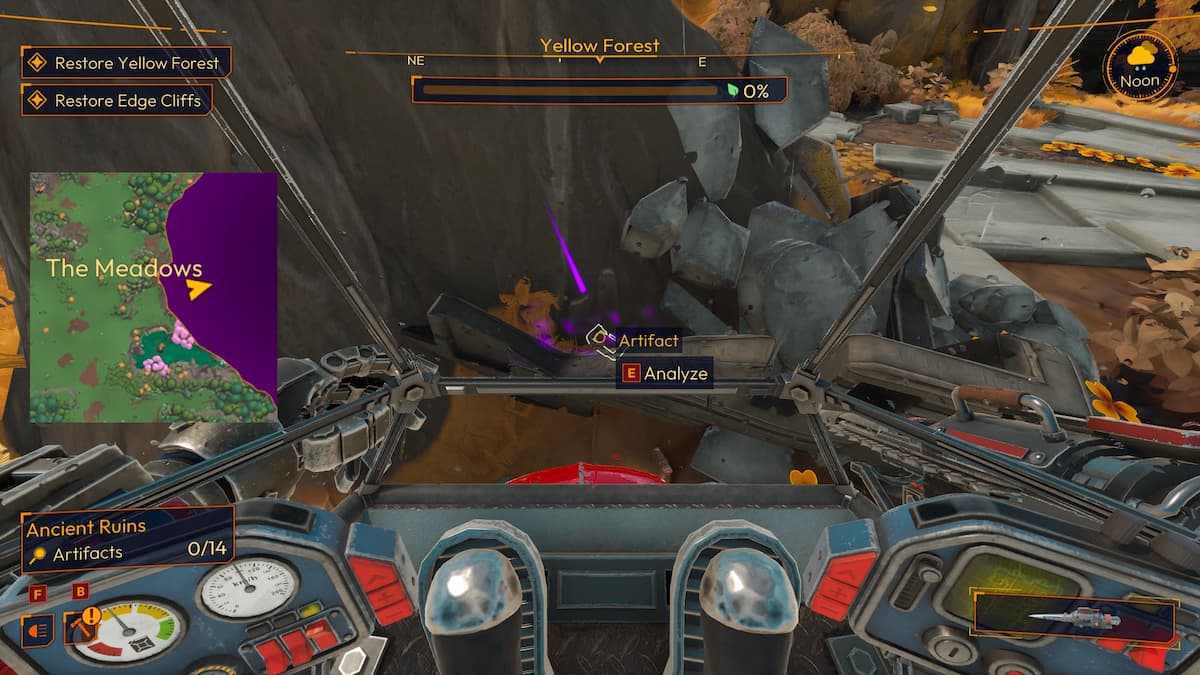 Todas las ubicaciones de artefactos en Yellow Forest en Lightyear Frontier 18 Un artefacto ubicado en la base de un árbol en Lightyear Frontier.