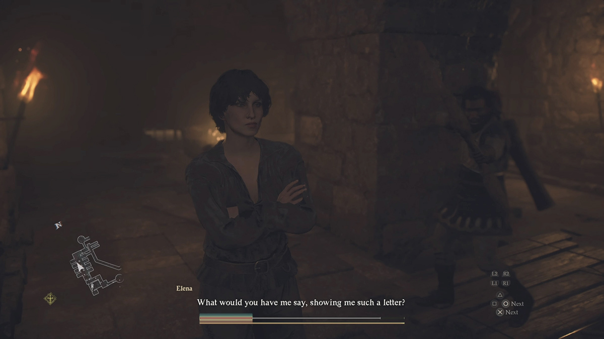 Lady Elena en prisión en Dragon's Dogma 2 La santa de los barrios marginales