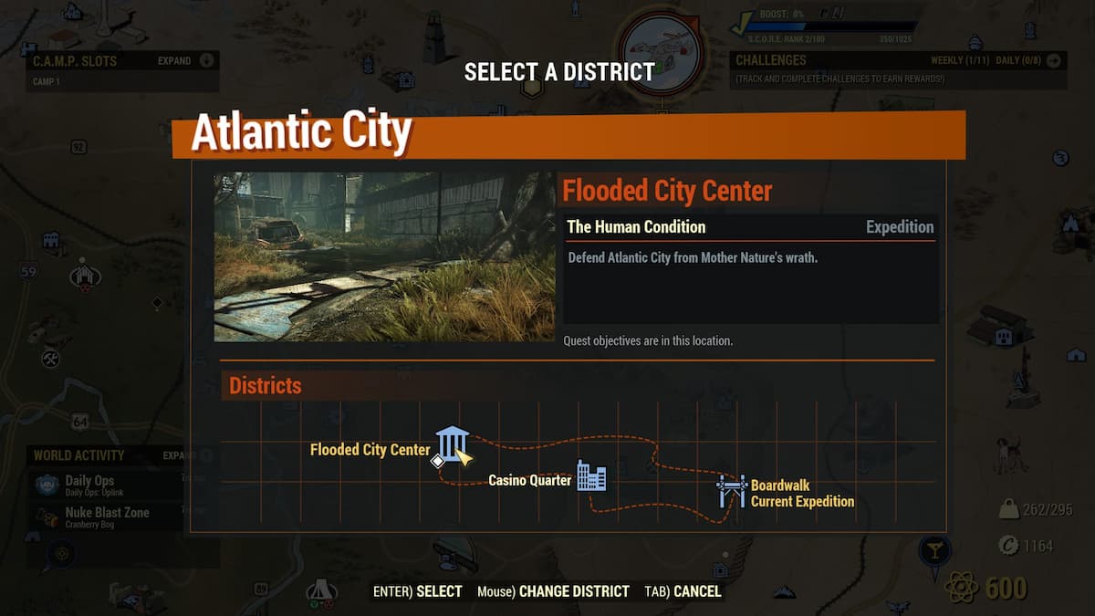 Menú de expediciones de Atlantic City. 