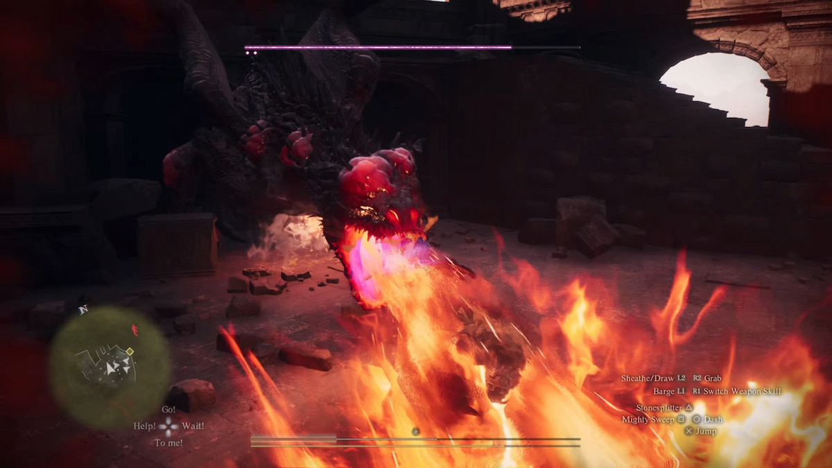 Cómo vencer al dragón en Dragonsbreath Tower en Dragon's Dogma 2 8 dragón arrojando fuego en dragones dogma 2