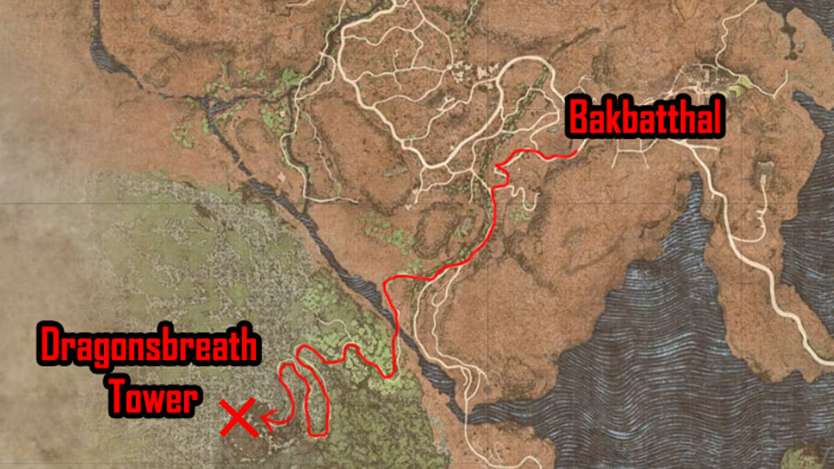 Ubicación del dragón de la torre Dragonsbreath en Dragons Dogma 2.