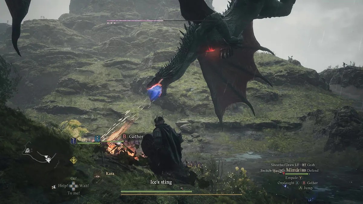 Un draco que escupe fuego desde el aire en Dragon's Dogma 2