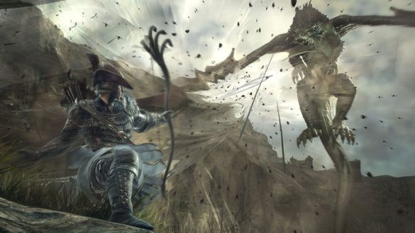 An archer fighting a drake in Dragon
