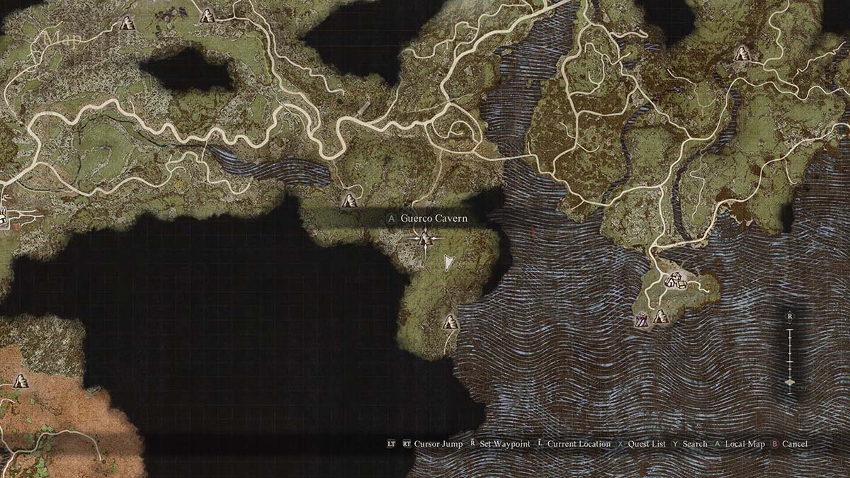 La ubicación de Guerco Cavern en Dragon's Dogma 2