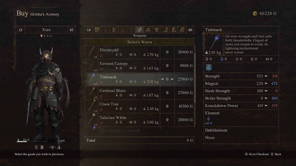 El bastón del mago Tintreach en el vendedor de Sacred Arbor en Dragon's Dogma 2
