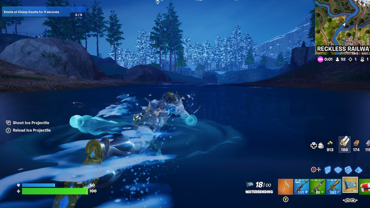 Jugador nadando en agua con agua control.