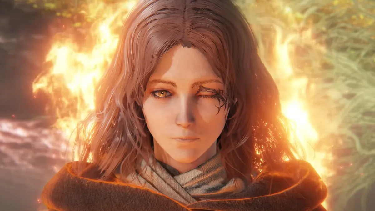 Melina en llamas frente al erdtree