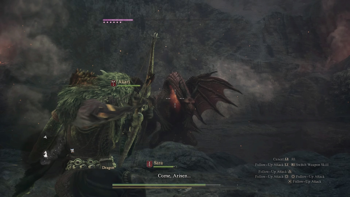 Cómo vencer al verdadero dragón en Dragon's Dogma 2 17 apuntando una flecha terrible al dragón