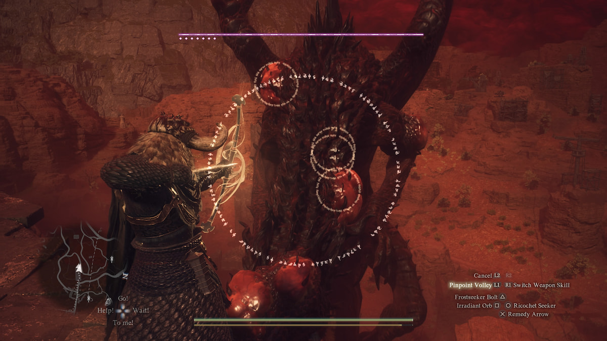 Arquero mágico apuntando numerosas flechas mágicas a un draco.