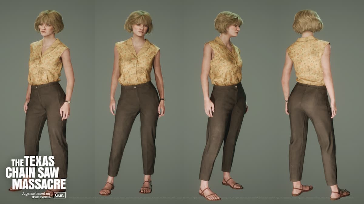 Varias poses de personajes de Virginia del juego The Texas Chain Saw Massacre. 