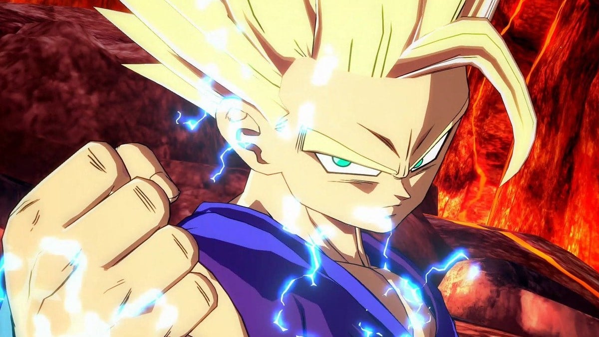 Gohan como Super Sayin 2 cargando en Dragon Ball FighterZ