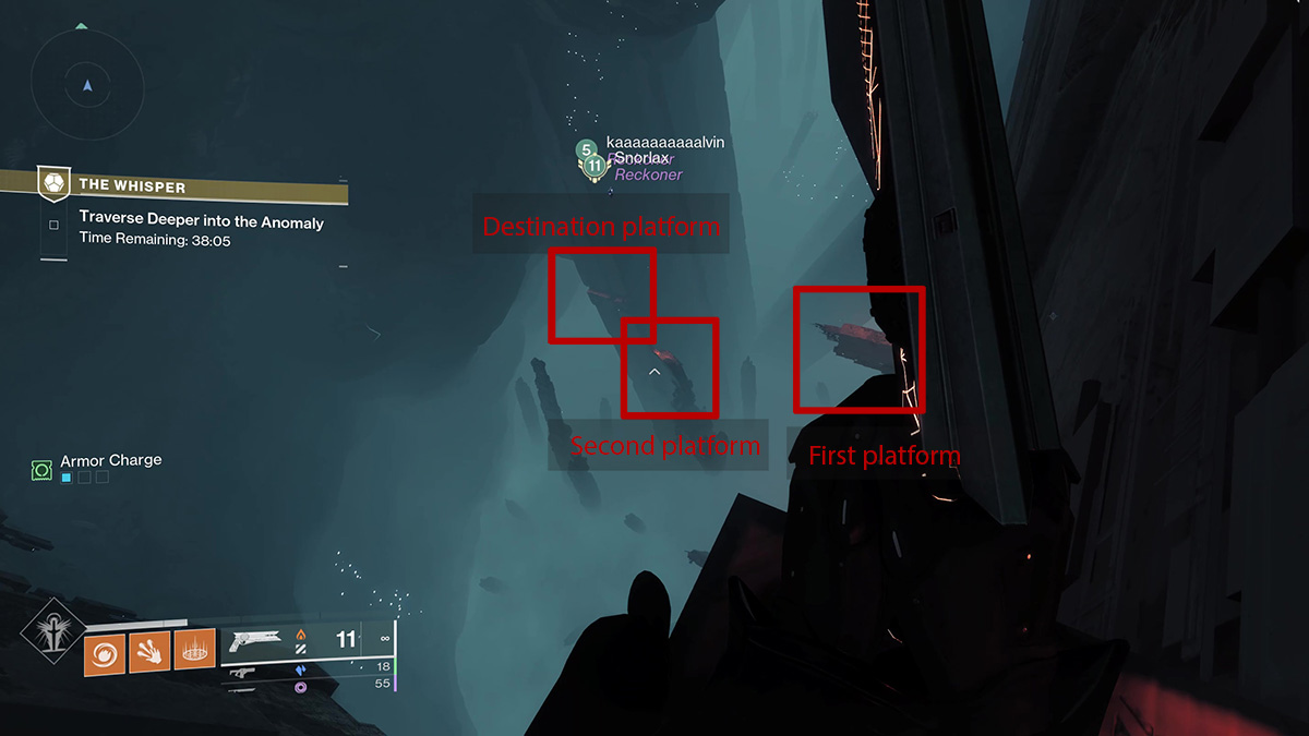 El enorme abismo del rompecabezas de salto en la misión The Whisper Exotic en Destiny 2