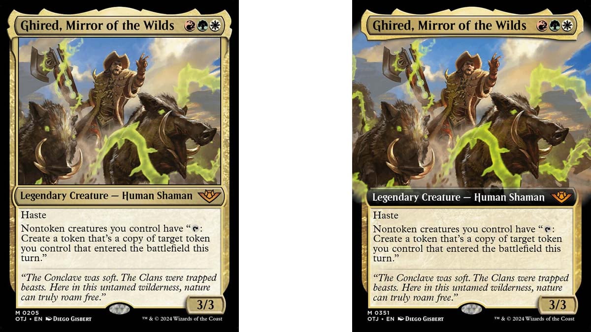 Ghired, variantes del arte de la carta Mirror of the Wilds en MtG
