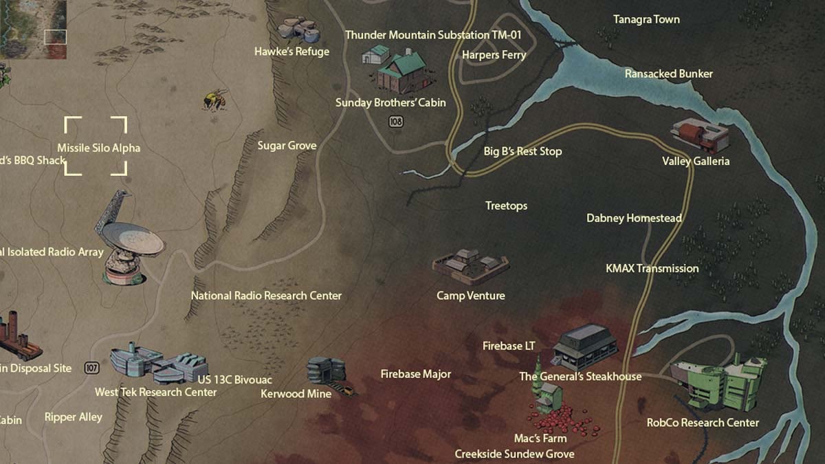 Ubicación del mapa del sitio Alpha en Fallout 76