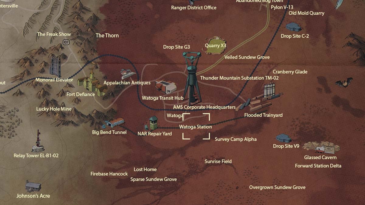 Ubicación del mapa de la estación Watoga en Fallout 76