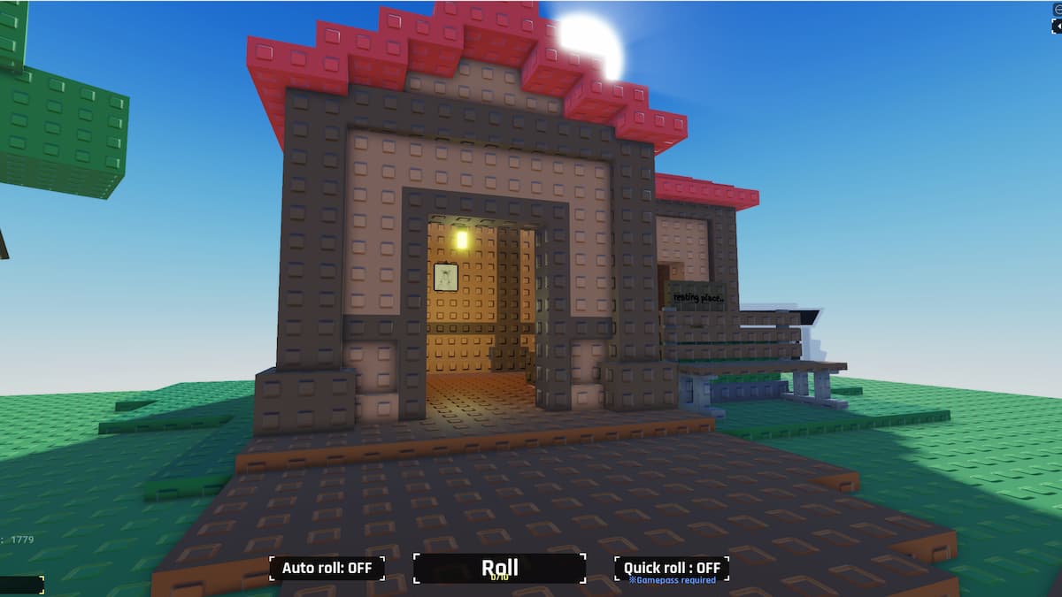 Todas las ubicaciones de huevos en el RNG de Roblox Sol 29 Casa en lo alto de una pequeña colina con un banco afuera y un cartel que dice "lugar de descanso..."