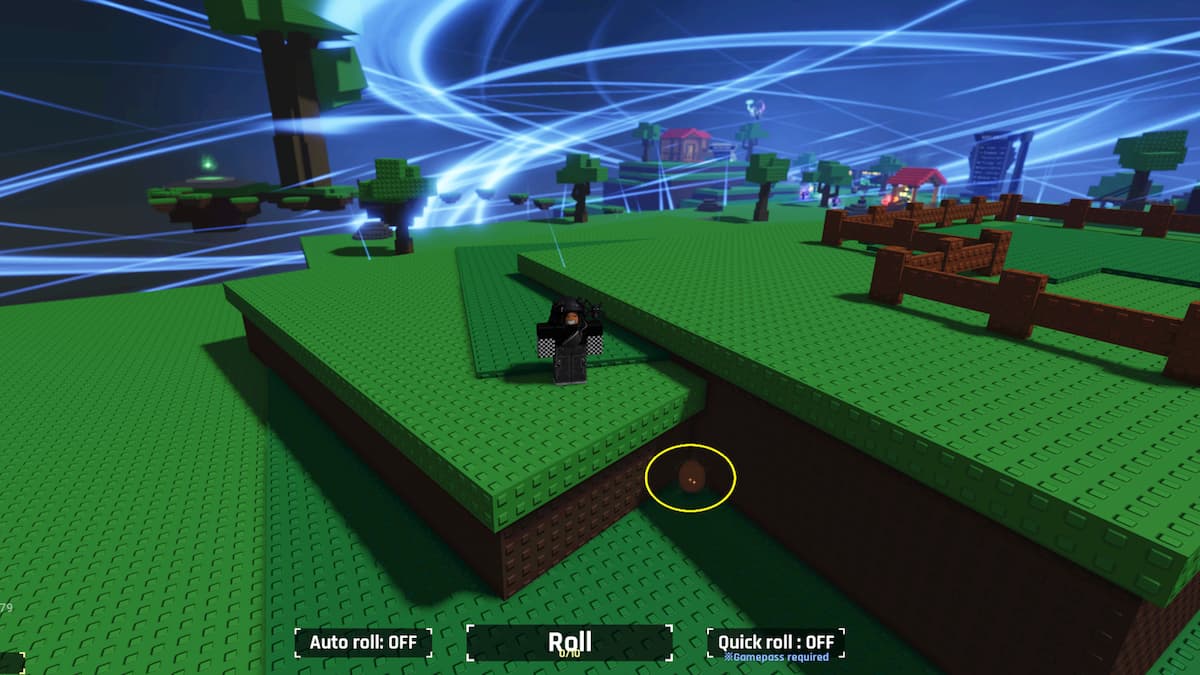 Todas las ubicaciones de huevos en el RNG de Roblox Sol 33 Huevo naranja directamente debajo de una colina con una valla