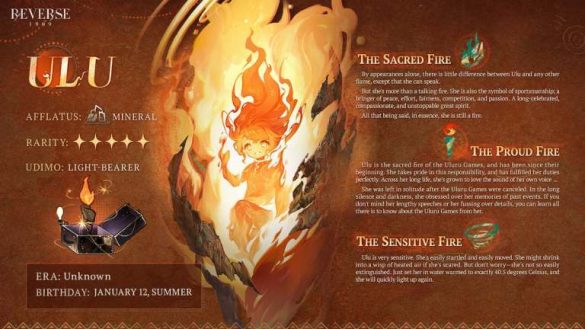 Ulu surrounded by bright orange flames