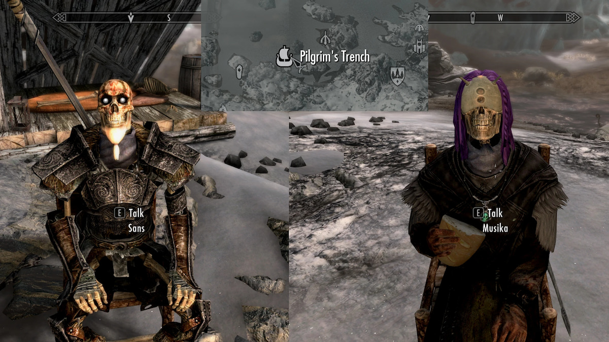 Dos NPCS de raza esquelética y una ubicación en el mapa.