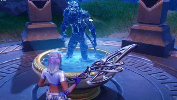 Player talking to Cerberus on Scrying Pool