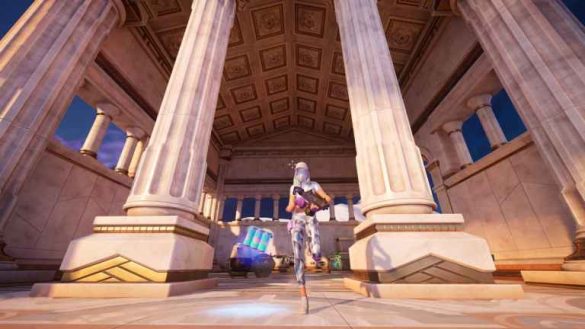Player running with gun in hand at Summit Temple