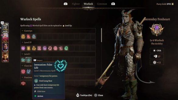 warlock eldritch invocations menu in bg3