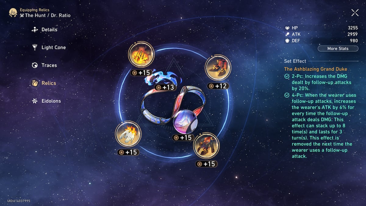 Conjuntos de reliquias Honkai Star Rail Dr. Ratio